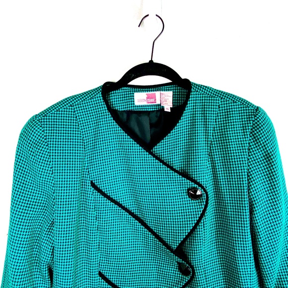 VINTAGE Sheridan Square Green Houndstooth Blazer - Picture 2 of 5